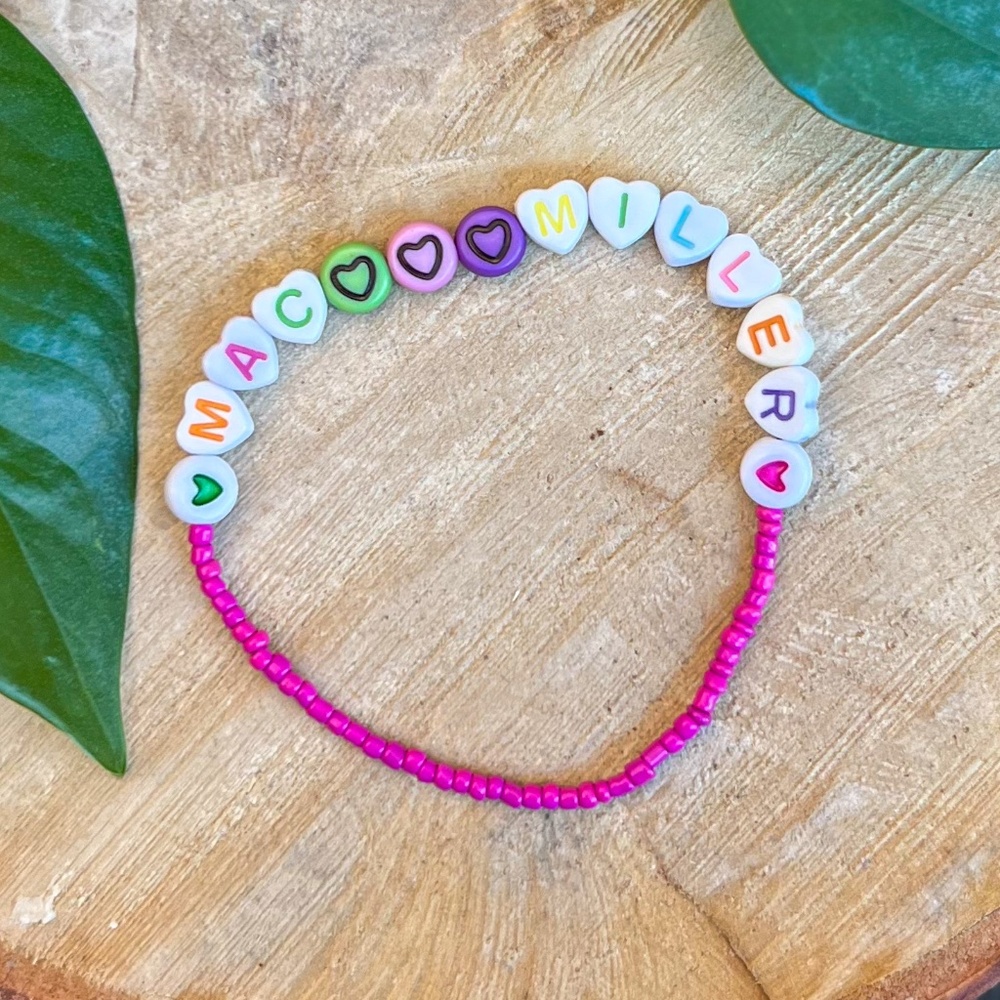 Mac Miller Beaded Bracelet | Pink & Rainbow Beads | Elastic Stretch Fit